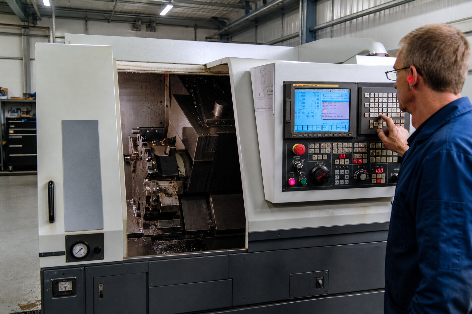 CNC lathe being programmed in the Riverside workshop